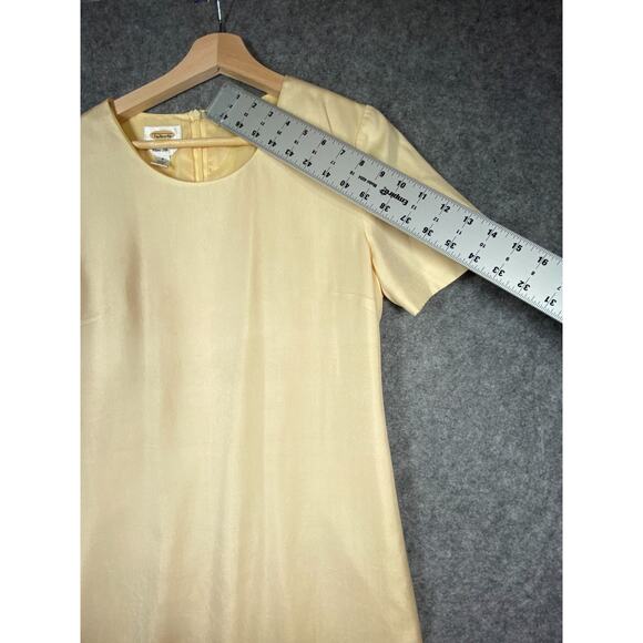 Talbots Dress Womens 8 Yellow Pure Silk Short Sleeve Embroidered Hem Vintage - Picture 7 of 12